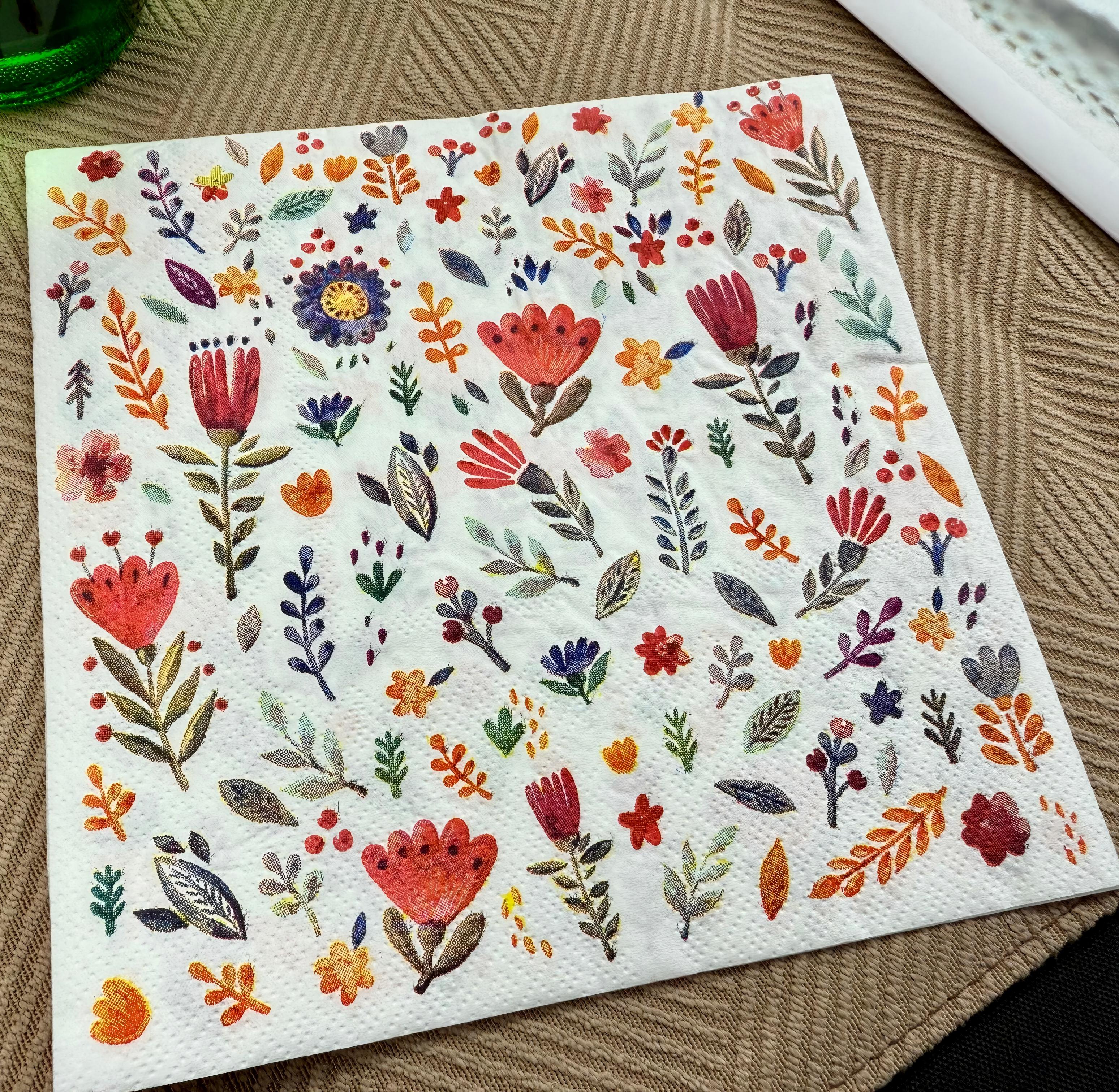 Håndmalte blomsterdekorative papirservietter – Elegant Botanical Series